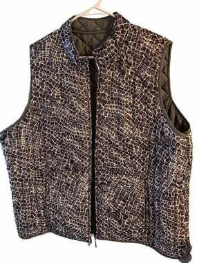 Natalie & Me Reversible Quilted Vest Grey Animal Print Size 2X